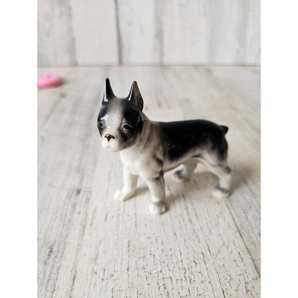 Vintage boxer‎ puppy statue porcelain figurine black white decor - Picture 1 of 8